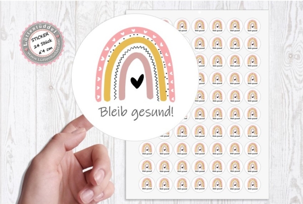 70 zuckersüße Mini Sticker Aufkleber Regenbogen Bleib Gesund 2,5cm Etiketten selbstklebend von Lüttentüddel® -